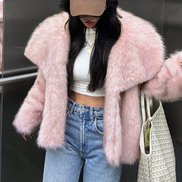MODA ME COUTURE Jackets & Blazers - Pink Casual Women's Fluffy Jacket